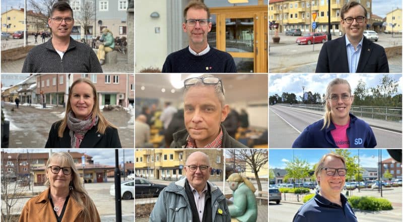 Kollage som visar nio politikerporträtt i ett rutnät.
